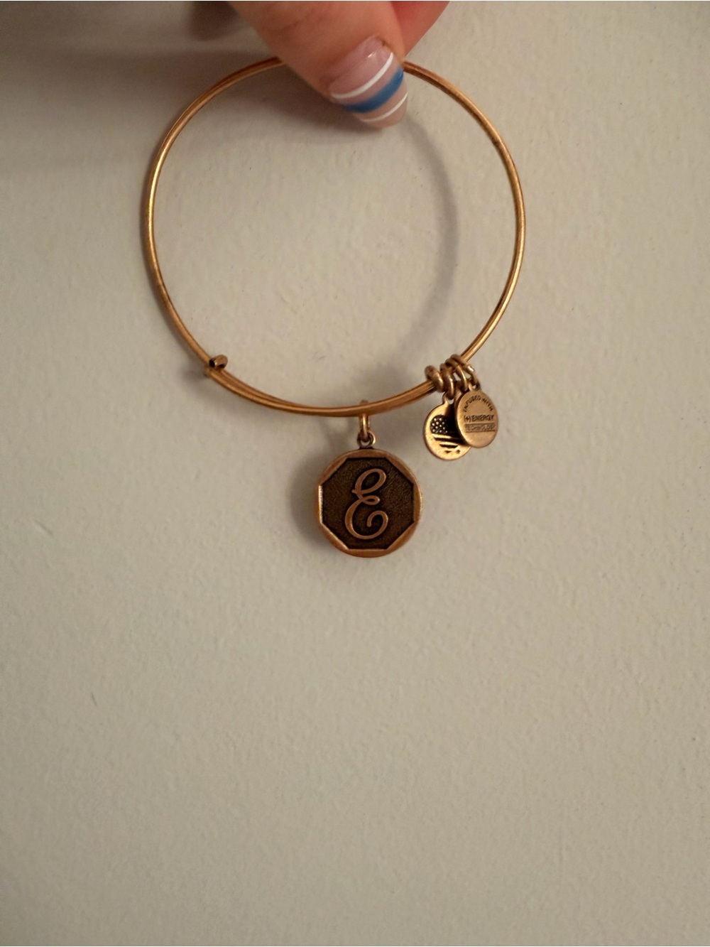 Alex and Ani Gold Initial E Octagon Charm Bangle